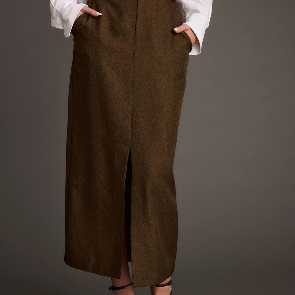 12th Tribe | Tory Mocha Twill Midi Skirt | XXL
